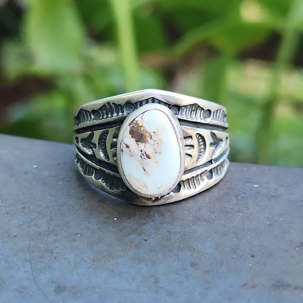 US Nevada Dry Creek Turquoise Ring Navajo handmade signed Melvin Francis szs 10